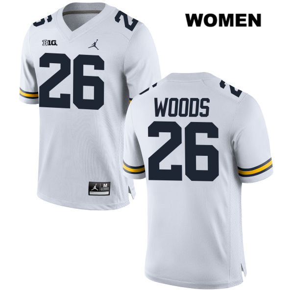 Women's NCAA Michigan Wolverines J'Marick Woods #26 White Jordan Brand Authentic Stitched Football College Jersey ZF25C26GD